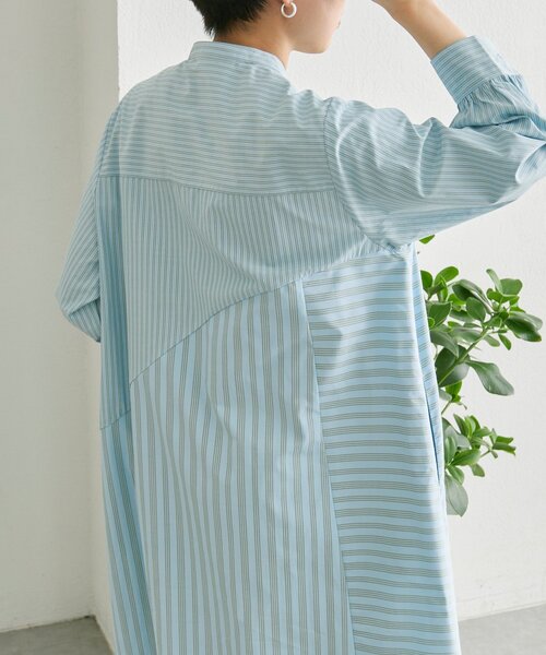 ear PAPILLONNER（イアパピヨネ）の「ストライプシャツワンピース【SUM1 STYLE】（ワンピース・レディース・グレー/ブルー・FREE）」の6枚目の写真