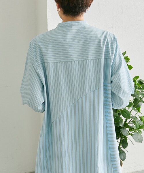 ear PAPILLONNER（イアパピヨネ）の「ストライプシャツワンピース【SUM1 STYLE】（ワンピース・レディース・グレー/ブルー・FREE）」の5枚目の写真