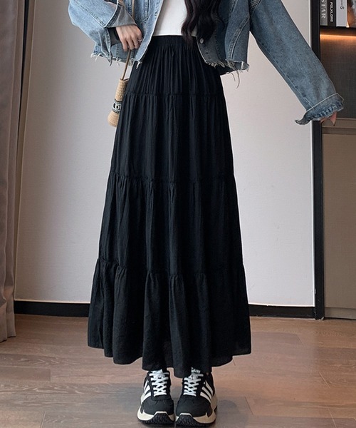 ＆soiree（アンドソワレ）の「ワッシャーティアードスカート（スカート・レディース・ブラック/ピンク/ホワイト・X-LARGE/LARGE/MEDIUM/SMALL）」の2枚目の写真