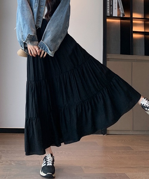 ＆soiree（アンドソワレ）の「ワッシャーティアードスカート（スカート・レディース・ブラック/ピンク/ホワイト・X-LARGE/LARGE/MEDIUM/SMALL）」の4枚目の写真