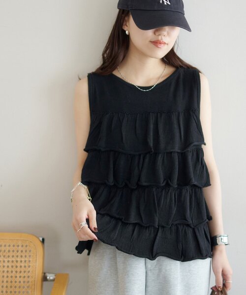 DISCOAT(ディスコート)の「前後2WAYフリル前開きベスト(ベスト・レディース・チャコールグレー/グレー/ブラック・FREE)」の2枚目の写真