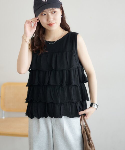 DISCOAT(ディスコート)の「前後2WAYフリル前開きベスト(ベスト・レディース・チャコールグレー/グレー/ブラック・FREE)」の4枚目の写真