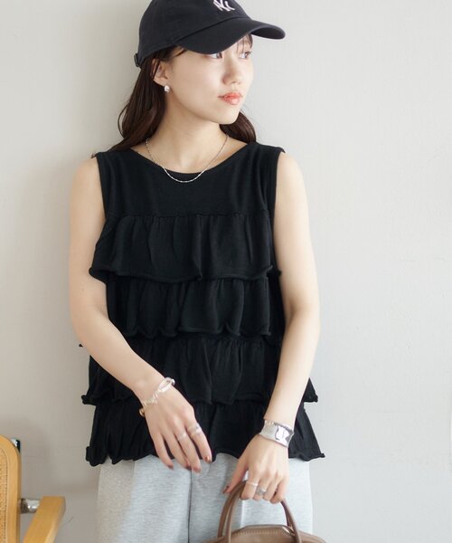 DISCOAT(ディスコート)の「前後2WAYフリル前開きベスト(ベスト・レディース・チャコールグレー/グレー/ブラック・FREE)」の7枚目の写真