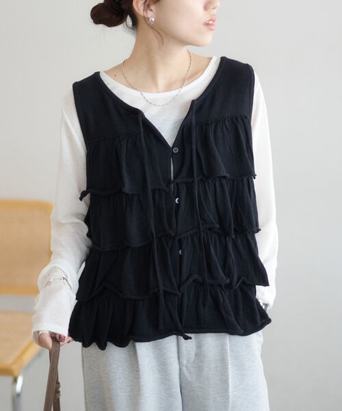 DISCOAT(ディスコート)の「前後2WAYフリル前開きベスト(ベスト・レディース・チャコールグレー/グレー/ブラック・FREE)」の16枚目の写真