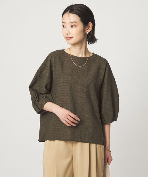 green label relaxing(グリーンレーベルリラクシング)の「サッカー タックスリーブ プルオーバー カットソー(Tシャツ/カットソー・レディース・ブラック/オリーブ/ライトブルー/ホワイト/イエロー・FREE)」の4枚目の写真