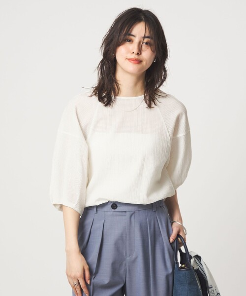 green label relaxing(グリーンレーベルリラクシング)の「サッカー タックスリーブ プルオーバー カットソー(Tシャツ/カットソー・レディース・ブラック/オリーブ/ライトブルー/ホワイト/イエロー・FREE)」の22枚目の写真