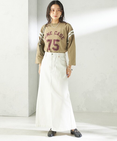 SHIPS(シップス)の「NINE CASE:〈洗濯機可能〉七分袖 フットボール TEE(Tシャツ/カットソー・レディース・ベージュ/ダークグレー・ONE SIZE)」の11枚目の写真