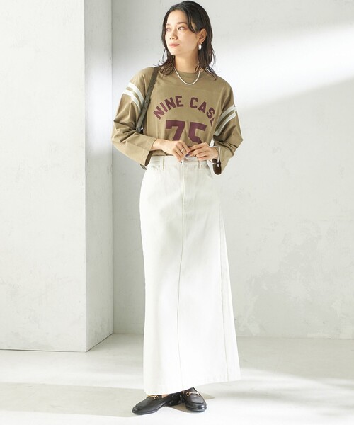 SHIPS(シップス)の「NINE CASE:〈洗濯機可能〉七分袖 フットボール TEE(Tシャツ/カットソー・レディース・ベージュ/ダークグレー・ONE SIZE)」の14枚目の写真