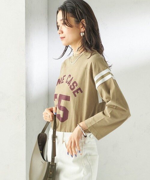 SHIPS(シップス)の「NINE CASE:〈洗濯機可能〉七分袖 フットボール TEE(Tシャツ/カットソー・レディース・ベージュ/ダークグレー・ONE SIZE)」の16枚目の写真