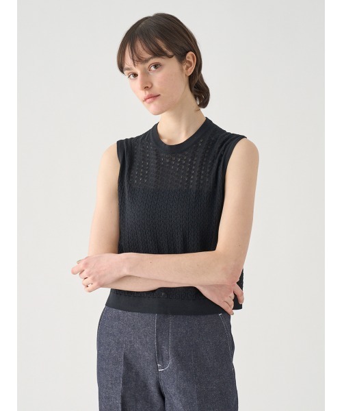 JOHN SMEDLEY(ジョンスメドレー)の「コットンレース編みノースリーブニットトップス(ニット/セーター・レディース・ブラック・S/M)」の3枚目の写真