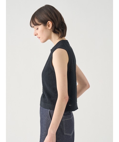 JOHN SMEDLEY(ジョンスメドレー)の「コットンレース編みノースリーブニットトップス(ニット/セーター・レディース・ブラック・S/M)」の5枚目の写真