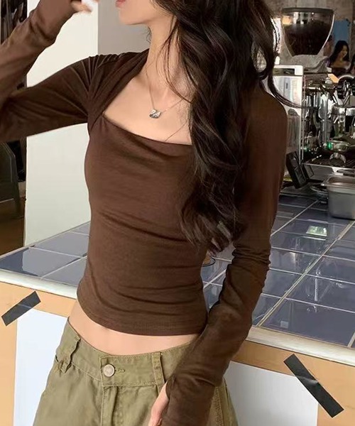 LYEON(リヨン)の「カップ付きボレロレイヤード風トップス(Tシャツ/カットソー・レディース・ブラック/ブラウン/グレー/オフホワイト・FREE)」の12枚目の写真