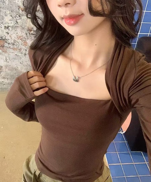 LYEON(リヨン)の「カップ付きボレロレイヤード風トップス(Tシャツ/カットソー・レディース・ブラック/ブラウン/グレー/オフホワイト・FREE)」の13枚目の写真