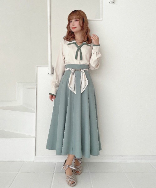 an another angelus（アンアナザーアンジェラス）の「スカーフビットベルト付きフレアー/fint フィント（スカート・レディース・ミント/ネイビー・FREE）」の13枚目の写真