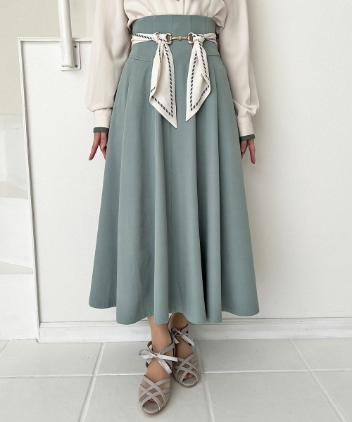 an another angelus（アンアナザーアンジェラス）の「スカーフビットベルト付きフレアー/fint フィント（スカート・レディース・ミント/ネイビー・FREE）」の14枚目の写真