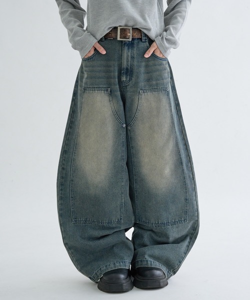 EPNK（イーピーエヌケー）の「13OZ-Double knee wide buggy denim / ダブルニーワイドバギーデニム（デニムパンツ・メンズ・ブルー/ブラック/ブラック系・LARGE/SMALL/MEDIUM）」の22枚目の写真