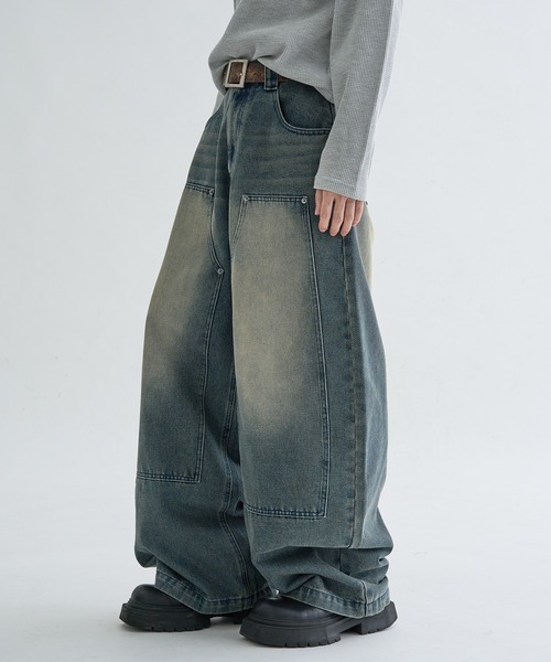 セール】13OZ-Double knee wide buggy denim / ダブルニーワイドバギー