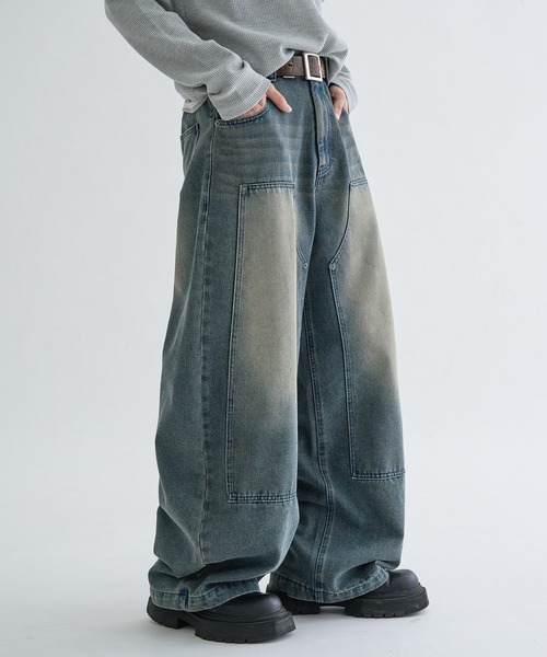セール】13OZ-Double knee wide buggy denim / ダブルニーワイドバギー