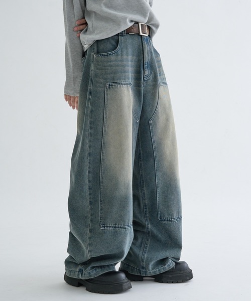 セール】13OZ-Double knee wide buggy denim / ダブルニーワイドバギー