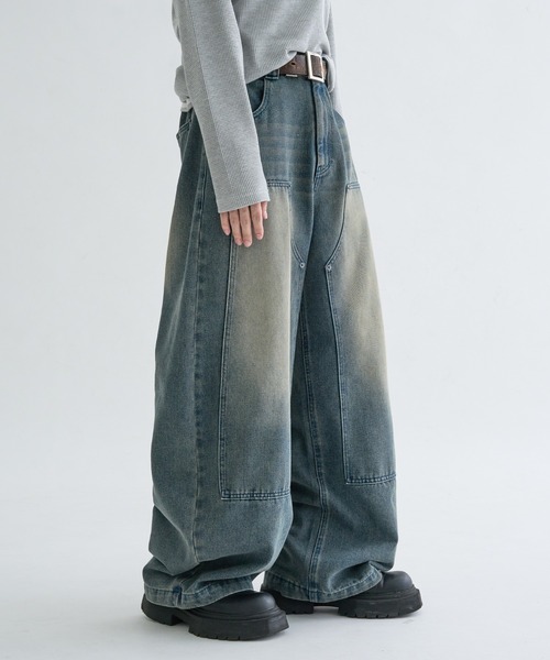 セール】13OZ-Double knee wide buggy denim / ダブルニーワイドバギー