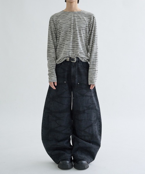 EPNK（イーピーエヌケー）の「13OZ-Double knee wide buggy denim / ダブルニーワイドバギーデニム（デニムパンツ・メンズ・ブルー/ブラック/ブラック系・LARGE/SMALL/MEDIUM）」の15枚目の写真