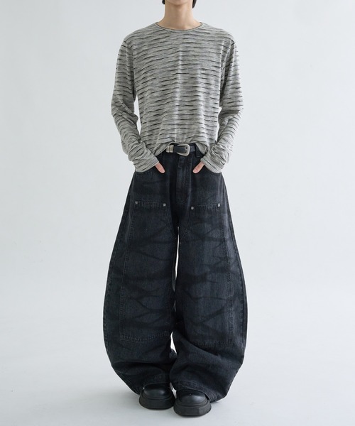 EPNK（イーピーエヌケー）の「13OZ-Double knee wide buggy denim / ダブルニーワイドバギーデニム（デニムパンツ・メンズ・ブルー/ブラック/ブラック系・LARGE/SMALL/MEDIUM）」の16枚目の写真