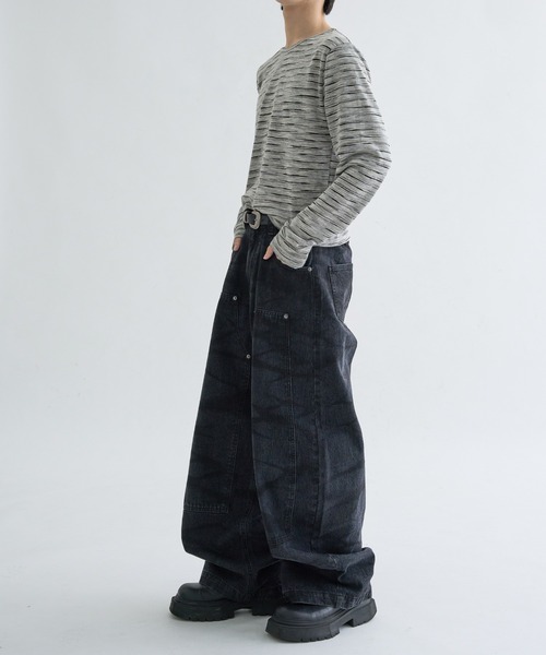 EPNK（イーピーエヌケー）の「13OZ-Double knee wide buggy denim / ダブルニーワイドバギーデニム（デニムパンツ・メンズ・ブルー/ブラック/ブラック系・LARGE/SMALL/MEDIUM）」の17枚目の写真