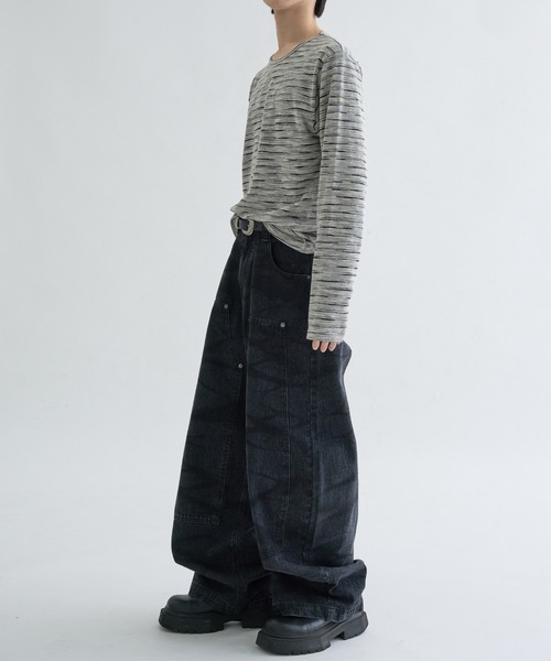 EPNK（イーピーエヌケー）の「13OZ-Double knee wide buggy denim / ダブルニーワイドバギーデニム（デニムパンツ・メンズ・ブルー/ブラック/ブラック系・LARGE/SMALL/MEDIUM）」の18枚目の写真