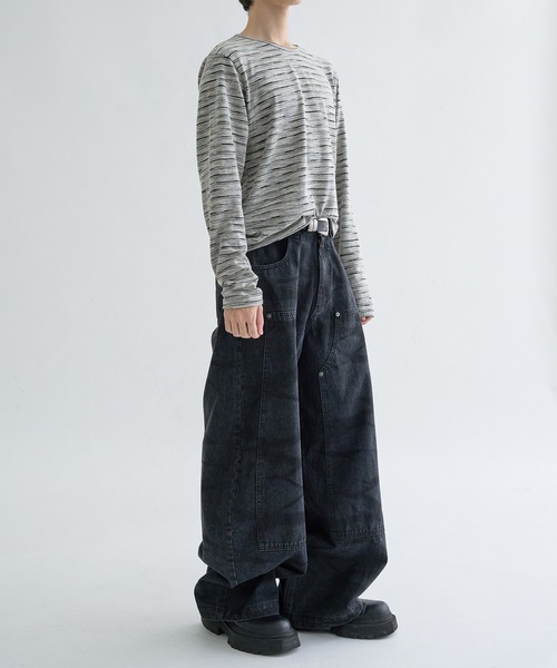 EPNK（イーピーエヌケー）の「13OZ-Double knee wide buggy denim / ダブルニーワイドバギーデニム（デニムパンツ・メンズ・ブルー/ブラック/ブラック系・LARGE/SMALL/MEDIUM）」の19枚目の写真