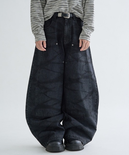 セール】13OZ-Double knee wide buggy denim / ダブルニーワイドバギー