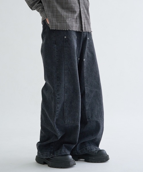 セール】13OZ-Double knee wide buggy denim / ダブルニーワイドバギー