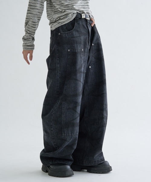 EPNK（イーピーエヌケー）の「13OZ-Double knee wide buggy denim / ダブルニーワイドバギーデニム（デニムパンツ・メンズ・ブルー/ブラック/ブラック系・LARGE/SMALL/MEDIUM）」の14枚目の写真