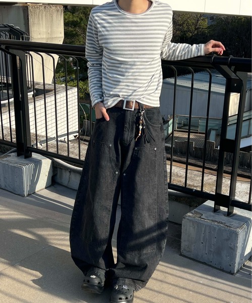 EPNK（イーピーエヌケー）の「13OZ-Double knee wide buggy denim / ダブルニーワイドバギーデニム（デニムパンツ・メンズ・ブルー/ブラック/ブラック系・LARGE/SMALL/MEDIUM）」の6枚目の写真