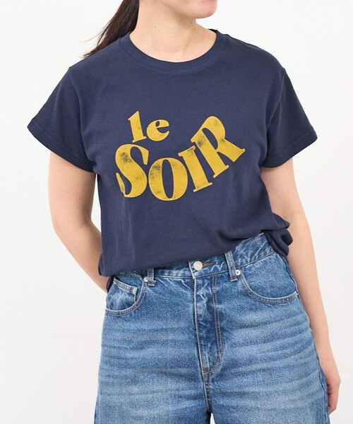 abahouse mavie（アバハウスマヴィ）の「【コットン100％】甘編み天竺フロッキープリントTシャツ/半袖/夏服/ロゴT（Tシャツ/カットソー・レディース・ネイビー/イエロー/ホワイト・フリー）」の6枚目の写真