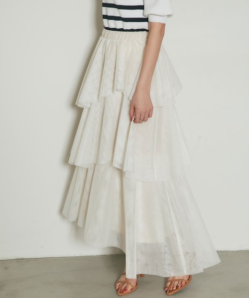 &. NOSTALGIA（アンドドットノスタルジア）の「ランダムヘムチュールティアードスカート（スカート・レディース・ライトグレー/アイボリー・M）」の5枚目の写真