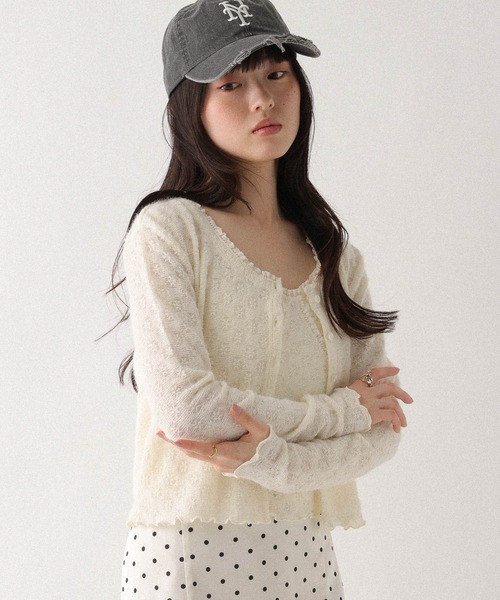 Heather（ヘザー）の「レースカットカーディガン/キャミ2P　660221（アンサンブル・レディース・ブラック/アイボリー/ピンク・FREE）」の2枚目の写真