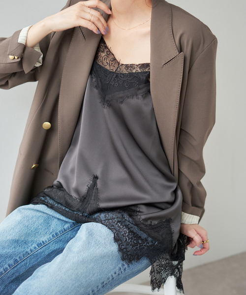 Spick & Span(スピックアンドスパン)の「《WEB限定 / 追加2》レースサテンチュニックキャミソール(キャミソール・レディース・チャコールグレー/ホワイト・FREE)」の15枚目の写真