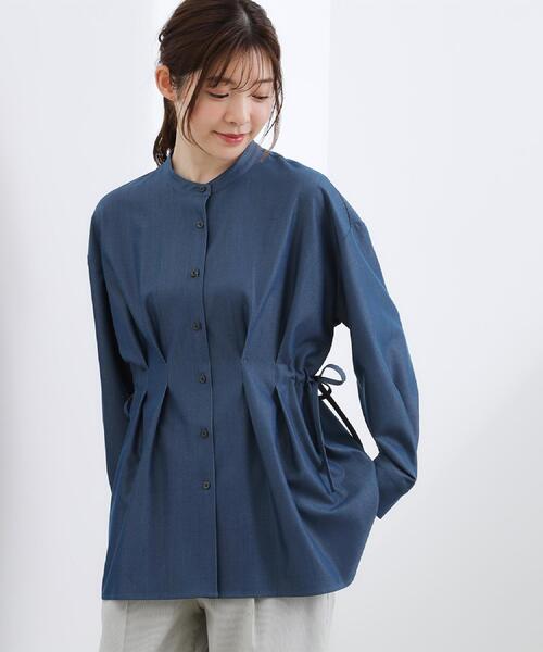 grove(グローブ)の「【体型カバー】ウエストタック スタンドネックシャツ(シャツ/ブラウス・レディース・ネイビー/ブルー系7/ブルー/ベージュ系その他5・02/03/04/05)」の3枚目の写真