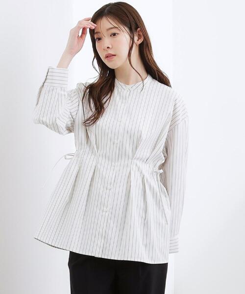 grove(グローブ)の「【体型カバー】ウエストタック スタンドネックシャツ(シャツ/ブラウス・レディース・ネイビー/ブルー系7/ブルー/ベージュ系その他5・02/03/04/05)」の2枚目の写真