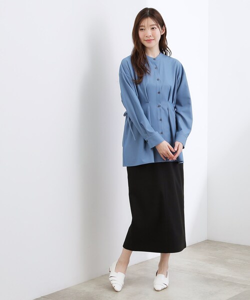 grove(グローブ)の「【体型カバー】ウエストタック スタンドネックシャツ(シャツ/ブラウス・レディース・ネイビー/ブルー系7/ブルー/ベージュ系その他5・02/03/04/05)」の7枚目の写真