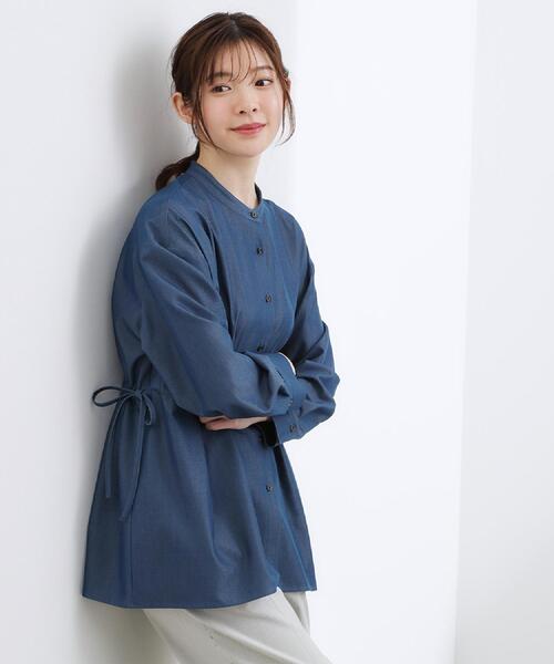 grove(グローブ)の「【体型カバー】ウエストタック スタンドネックシャツ(シャツ/ブラウス・レディース・ネイビー/ブルー系7/ブルー/ベージュ系その他5・02/03/04/05)」の9枚目の写真