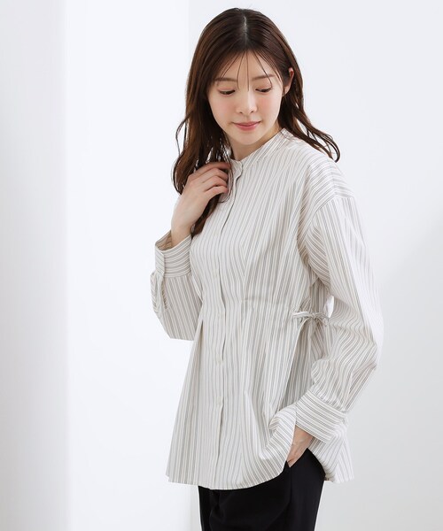 grove(グローブ)の「【体型カバー】ウエストタック スタンドネックシャツ(シャツ/ブラウス・レディース・ネイビー/ブルー系7/ブルー/ベージュ系その他5・02/03/04/05)」の13枚目の写真