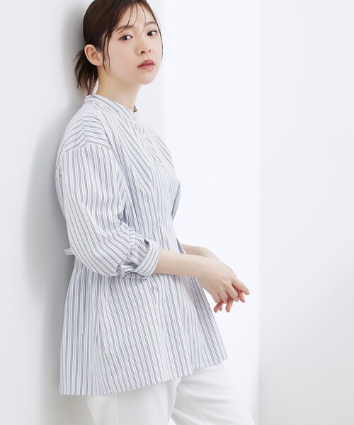 grove(グローブ)の「【体型カバー】ウエストタック スタンドネックシャツ(シャツ/ブラウス・レディース・ネイビー/ブルー系7/ブルー/ベージュ系その他5・02/03/04/05)」の18枚目の写真