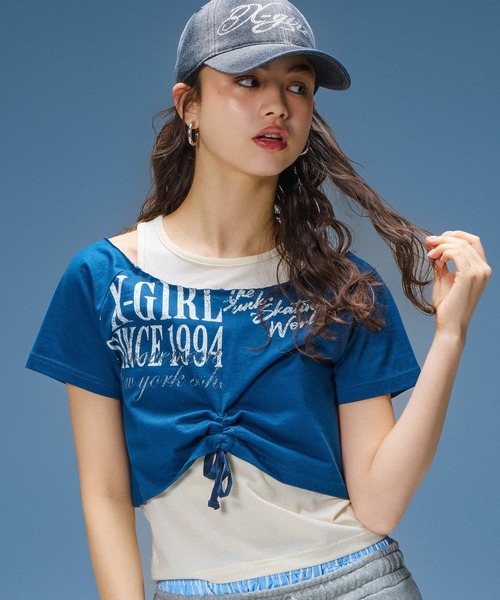 LAYERED STYLE PANELED GRAPHIC S/S TOP（Tシャツ/カットソー）｜X