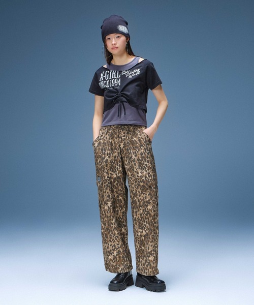 X-girl（エックスガール）の「LAYERED STYLE PANELED GRAPHIC S/S TOP（Tシャツ/カットソー・レディース・ブラック/ネイビー・ONE SIZE）」の5枚目の写真