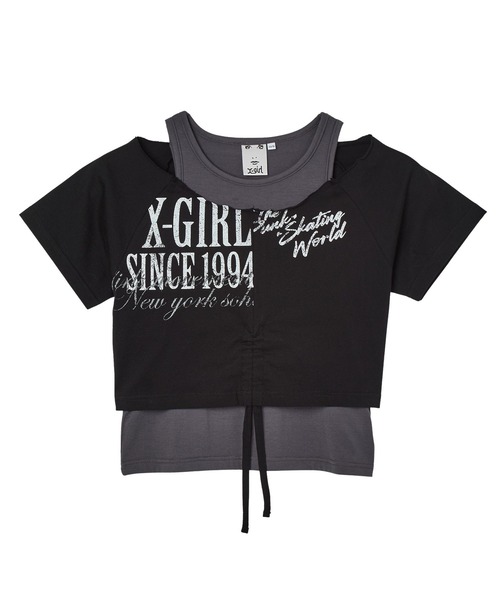 X-girl（エックスガール）の「LAYERED STYLE PANELED GRAPHIC S/S TOP（Tシャツ/カットソー・レディース・ブラック/ネイビー・ONE SIZE）」の8枚目の写真