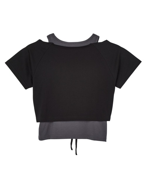 X-girl（エックスガール）の「LAYERED STYLE PANELED GRAPHIC S/S TOP（Tシャツ/カットソー・レディース・ブラック/ネイビー・ONE SIZE）」の9枚目の写真