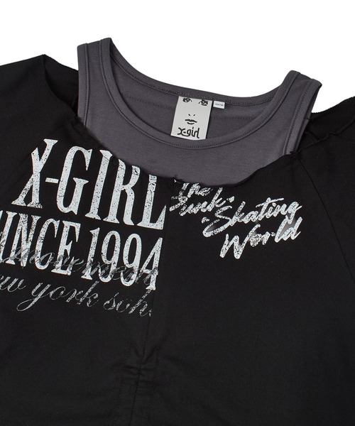 X-girl（エックスガール）の「LAYERED STYLE PANELED GRAPHIC S/S TOP（Tシャツ/カットソー・レディース・ブラック/ネイビー・ONE SIZE）」の10枚目の写真
