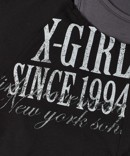 X-girl（エックスガール）の「LAYERED STYLE PANELED GRAPHIC S/S TOP（Tシャツ/カットソー・レディース・ブラック/ネイビー・ONE SIZE）」の11枚目の写真