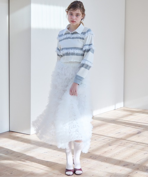 etre loin(エトルワン)の「Tulle tiered volume skirt(スカート・レディース・ピンク/グレー/ホワイト・M)」の4枚目の写真